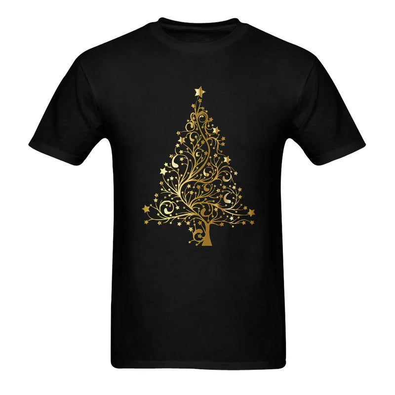 Ornate Swirl Tree Graphic Tee, Golden Christmas Tree T-Shirt, Holiday Christmas Tree Shirt, Festive Winter Graphic Tee, Mens Xmas Present