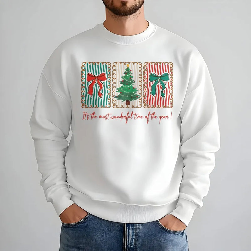 Christmas Tree Bow Sweatshirt, Most Wonderful Time of the Year Sweatshirt, Retro Holiday Crewneck Sweater, Womens Holiday Sweatshirt Present