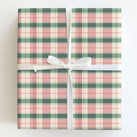 Vintage Tartan Holiday Gift Wrap, Pink and Green Plaid Wrapping Paper, Classic Check Present Paper, Christmas Birthday Gift Wrapping Roll