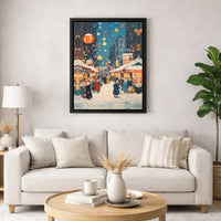 Winter Village Christmas Canvas Print, Snowy Christmas Market Canvas Art, Holiday Night Market Canvas Decor, Comfy Seasonal Home Wall Decor