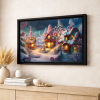 Gingerbread House Holiday Wall Art, Christmas Candy Village Canvas Print, Festive Winter Canvas Art, Adorable Christmas Home Decor Canvas