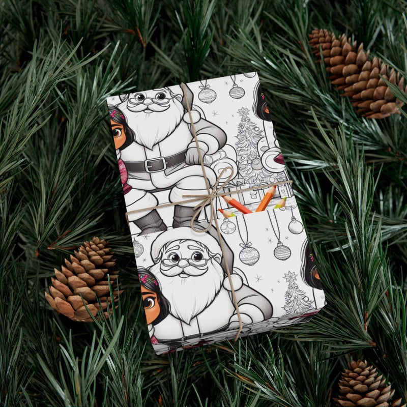 Kids Interactive Xmas Gift Wrap, Santa Claus Coloring Wrapping Paper, DIY Activity Christmas Wrapping Paper Roll, Holiday Craft for Kids