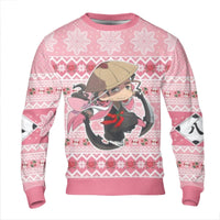 Rose Scythe Holiday Sweater, Anime Chibi Swordsman Christmas Sweatshirt, Manga Graphic Sweatshirt, Japanese Otaku Xmas Graphic Sweatshirt