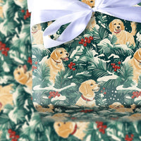Snowy Pine Holly Dog Gift Wrap, Golden Retriever Wrapping Paper, Winter Dog Lover Holiday Wrapping Paper, Christmas Puppy Wrapping Paper