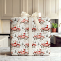 Red Off Road Vehicle Gift Wrap, Santa Claus Truck Wrapping Paper, Christmas Tree Paper Roll, Holiday Winter Gift Wrap, Car Lover Xmas Paper
