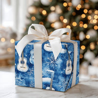 Winter Snowflake Music Gift Wrap, Acoustic Guitar Wrapping Paper, Blue Musician Wrapping Paper, Christmas Holiday Present Gift Wrap