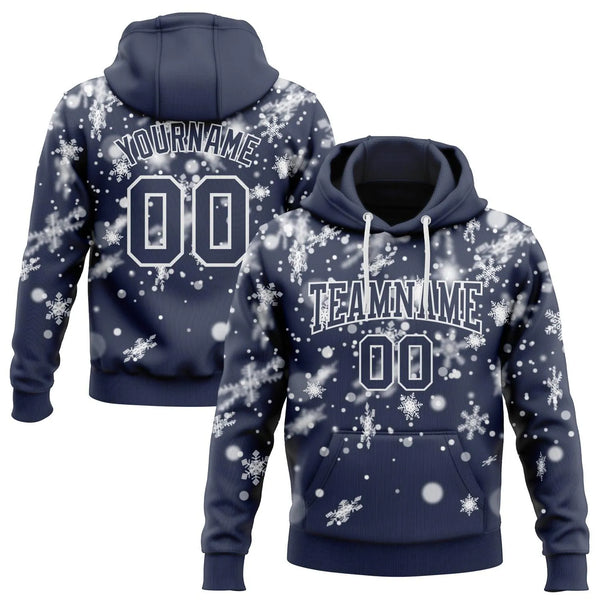 Christmas Sports Pullover Hoodie, Custom Navy Snowflake Hoodie, Personalized Name and Number Hoodie, Holiday Team Sweatshirt,