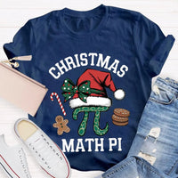 Humorous Math Teacher Holiday Shirt, Pi Symbol Santa Hat Christmas T-Shirt, Christmas STEM Graphic Tee, Math Lover Xmas Tee, Teacher Present
