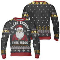 Humorous Santa Claus Ugly Sweater, Bless This Mess Ugly Christmas Sweater, Adorable Holiday Party Sweater, Xmas Graphic Crewneck Sweatshirt