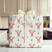 Humorous Gym Weightlifting Gift Wrap, Barbell Santa Christmas Wrapping Paper, Fitness Santa Holiday Paper, Workout Lover Present Wrapping Paper