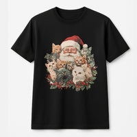 Vintage Cat Xmas Graphic Tee, Santa Claus Kittens Christmas T-Shirt, Festive Holiday Kitten Shirt, Cat Lover Christmas Present, Adorable Animal Top