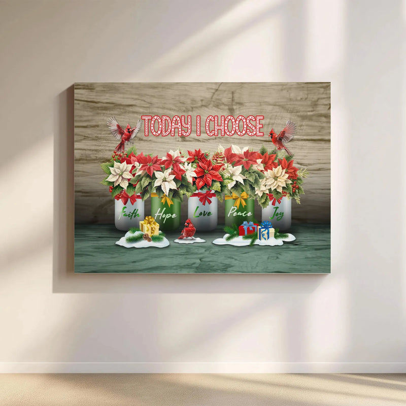 Christian Christmas Canvas Print, Faith Hope Love Peace Joy Canvas Wall Art, Holiday Scripture Canvas, Religious Xmas Wall Art, Winter Decor
