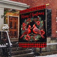 Winter Bird Buffalo Plaid Yard Flag, Cardinal Merry Christmas Garden Flag, Double-Sided Holiday Lawn Banner, Festive Outdoor Decor