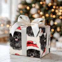 Santa Hat Dog Gift Wrap, Black Pomeranian Christmas Wrapping Paper, Festive Puppy Xmas Wrapping Paper, Dog Lover Holiday Gift Wrapping Paper