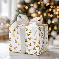 Shimmer Holiday Bells Gift Wrap, Golden Bell Wrapping Paper, White and Gold Christmas Wrapping Paper, Festive Winter Holiday Wrapping Paper