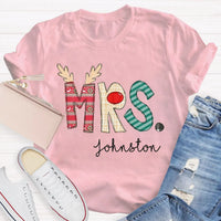 Custom Name Classic Holiday Graphic Tee, Personalized Christmas Teacher T-Shirt, Merry Christmas Educator Shirt, Teacher Xmas Present Tee