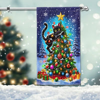 Humorous Holiday Kitten Yard Flag, Black Cat Christmas Tree Garden Flag, Double-Sided Cat Lover Garden Flag, Winter Xmas Lawn Decor