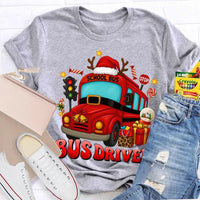 Santa Hat Holiday Bus T-Shirt, School Bus Driver Christmas Shirt, Humorous Xmas Transportation Staff Tee, Bus Driver Appreciation Present