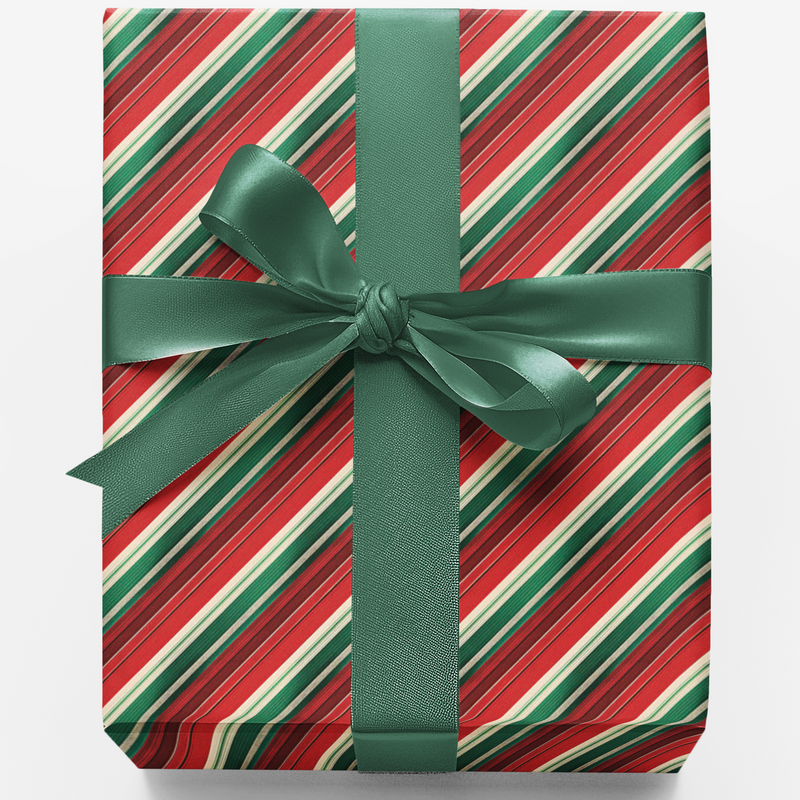 Christmas Peppermint Stripe Gift Wrap, Candy Cane Striped Wrapping Paper, Festive Holiday Wrapping Paper, Xmas Present Paper Roll