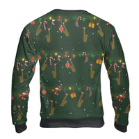 Jazz Musician Holiday Sweater, Saxophone Ugly Christmas Sweater, Retro Music Instrument Christmas Sweatshirt, Band Player Crewneck Present