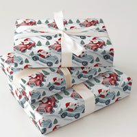 Retro Car Christmas Gift Wrap, Santa Vintage Race Car Wrapping Paper, Watercolor Auto Holiday Present Paper, Festive Xmas Gift Wrap