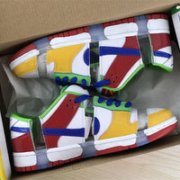 Low Top Sneakers, White Red Green Yellow Colorway, Lace Up Design, Casual Gift for Sneaker Fans