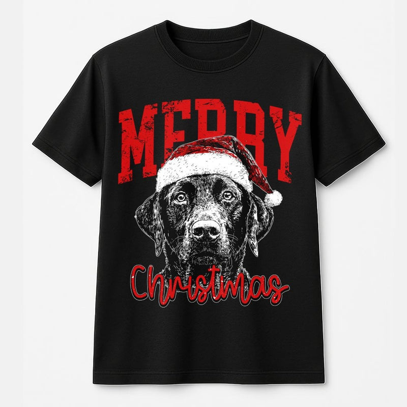Santa Hat Dog Christmas Shirt, Black Labrador Christmas T-Shirt, Black Lab Holiday Graphic Tee, Dog Lover Christmas T-Shirt, Xmas Present