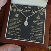 Cubic Zirconia Pendant Necklace, Soulmate Ribbon Necklace, 14k White Gold Over Stainless Steel Romantic Christmas Jewelry for Wife