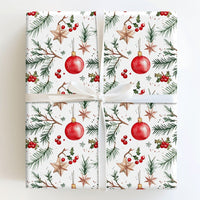 Gold Star Pine Christmas Gift Wrap, Watercolor Ornament Wrapping Paper, Festive Holly Berry Wrapping Paper, Holiday Present Wrapping Paper