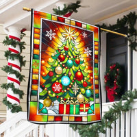 Festive Holiday Yard Flag, Stained Glass Christmas Tree Garden Flag, Double Sided Winter Lawn Flag, Seasonal Outdoor Decor