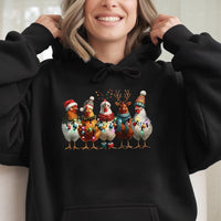 Farm Animal Holiday Lights Hoodie, Humorous Christmas Chicken Hoodie, Adorable Country Xmas Winter Hoodie, Festive Chicken Lover Pullover Present