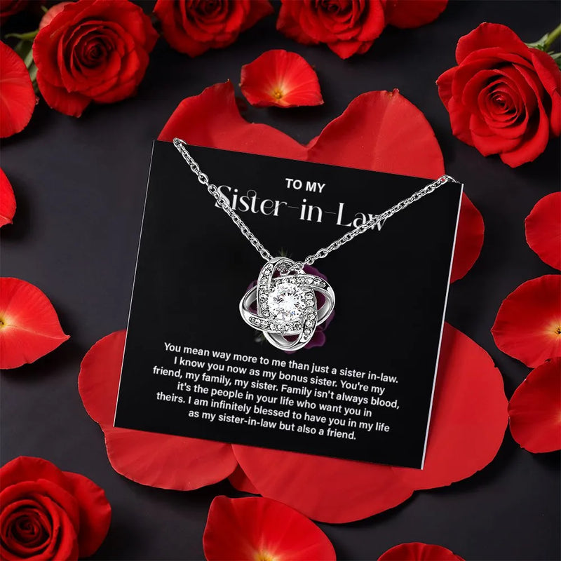 Bonus Sister Jewelry Present, Sister in Law Love Knot Necklace, Sister in Law Necklace, Birthday Christmas Keepsake, CZ Knot Necklace