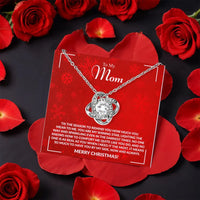Rose Box Mom Necklace, Mom Love Knot Necklace, Sparkling CZ Crystal Pendant Necklace, Christmas Present from Son or Daughter, Mother Present