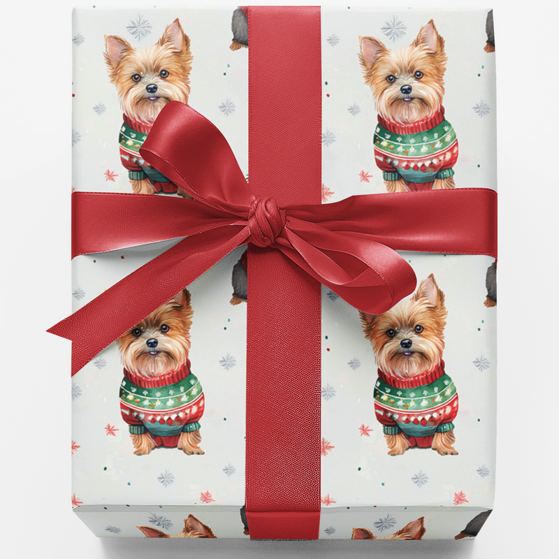 Yorkie Christmas Sweater Gift Wrap, Yorkshire Terrier Wrapping Paper, Festive Dog Holiday Wrapping Paper, Adorable Puppy Xmas Present Paper Roll