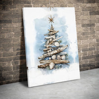 Driftwood Seashell Canvas Print, Coastal Christmas Tree Canvas Wall Art, Beachy Holiday Wall Decor, Nautical Christmas Canvas, Xmas Present