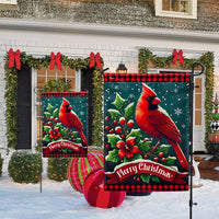Double-Sided Winter Holiday Yard Flag, Cardinal Bird Merry Christmas Garden Flag, Red Bird Festive Lawn Flag