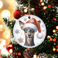 Min Pin Dog Christmas Ornament, Miniature Pinscher Santa Hat Ceramic Ornament, Adorable Puppy Holiday Tree Ornament, Dog Lover Keepsake Present