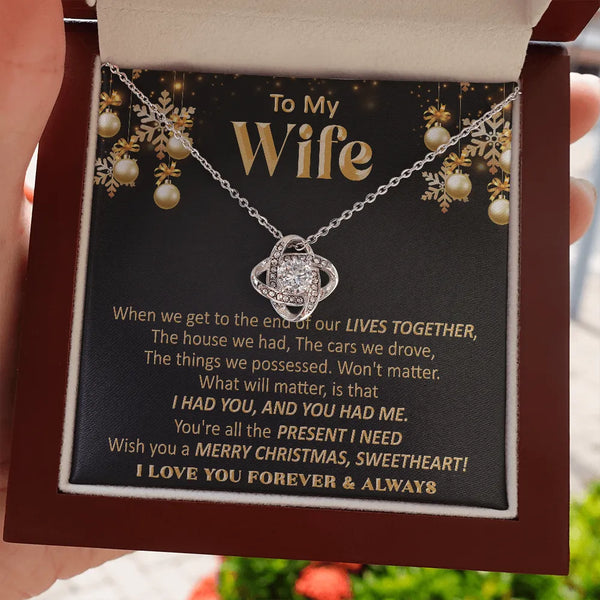 Christmas Message Card Jewelry Necklace, Wife Love Knot Necklace, 14k White Gold over Stainless Steel Necklace, Romantic Holi
