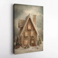 Snowy Holiday Canvas Decor, Gingerbread House Christmas Canvas Wall Art, Winter Wonderland Print, Festive Xmas Present for Family