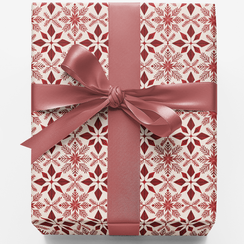 Red Pine Rustic Holiday Gift Wrap Roll, Geometric Snowflake Christmas Wrapping Paper, Modern Woodland Present Paper, Winter Xmas Gift Wrap