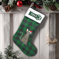 Green Buffalo Plaid Holiday Stocking, Cat Lover Christmas Stocking, Personalized Pet Christmas Stocking, Custom Xmas Fireplace Decor Present