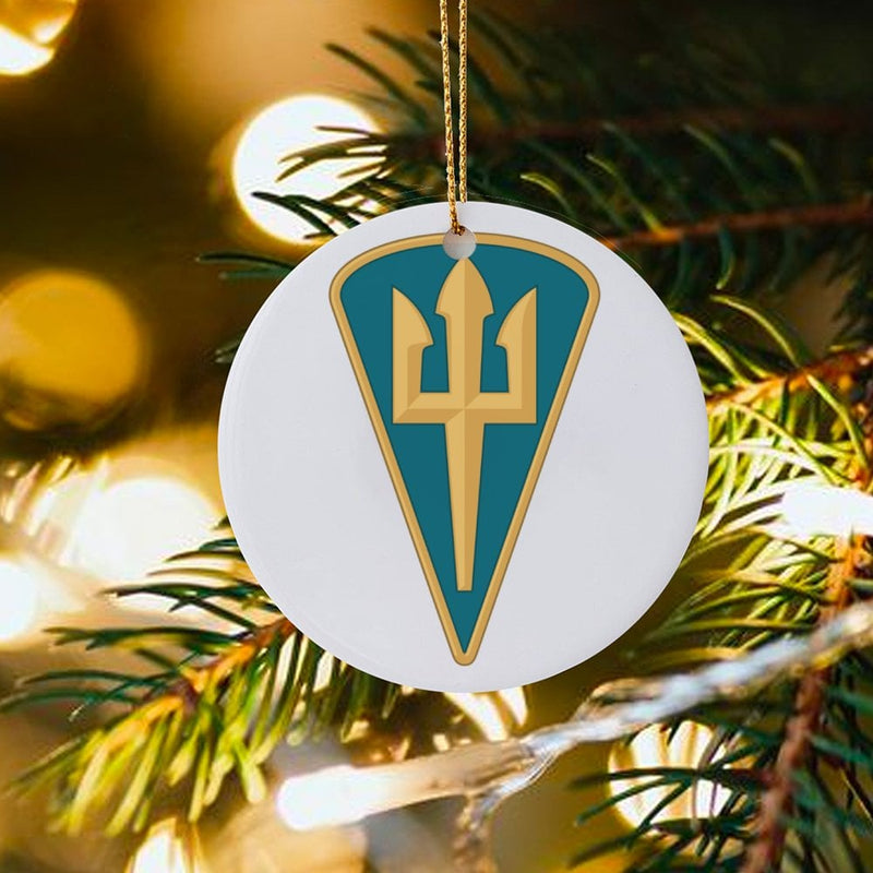 Caribbean Flag Ceramic Ornament, Barbados Trident Christmas Ornament, Barbados Pride Holiday Ornament, Island Travel Souvenir Present