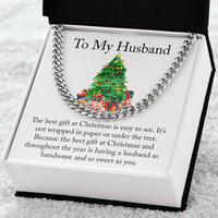 Husband Holiday Chain, Christmas Cuban Link Chain Necklace, Mens Cuban Link Jewelry, Personalized Husband Necklace, Christmas Present for Him