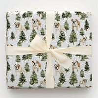 Dog Holiday Wrapping Paper, English Bulldog Christmas Wrapping Paper, Pine Tree Winter Gift Wrap, Bulldog Gift Wrap, Present for Dog Lovers