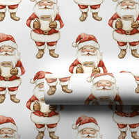 Watercolor Santa Claus Gift Wrap, Coffee Santa Christmas Wrapping Paper, Holiday Coffee Lover Wrapping Paper Roll, Festive Xmas Gift Wrap