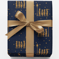 Navy Blue and Gold Choir Gift Wrap, Christmas Carolers Wrapping Paper, Holiday Caroling Gift Wrap Paper, Seasonal Winter Wrapping Paper