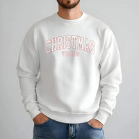 Retro Varsity Font Holiday Sweatshirt, Christmas Vibes Sweatshirt, Comfy Winter Season Crewneck, Aesthetic Xmas Party Pullover Sweatshirt