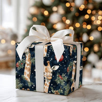 Watercolor Animal Gift Wrap, Navy Christmas Giraffe Wrapping Paper, Festive Wildlife Wrapping Paper Roll, Winter Holiday Gift Wrap