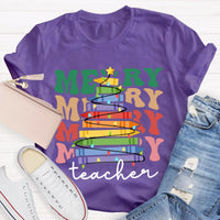 Holiday Classroom Graphic Shirt, Crayon Christmas Tree Teacher T-Shirt, Adorable Festive Xmas Tee, Present for Teachers