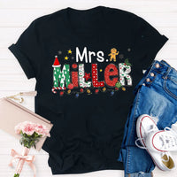 Custom Name Holiday Tee, Personalized Christmas Teacher T-Shirt, Adorable Merry Educator Shirt, Christmas Teacher Present